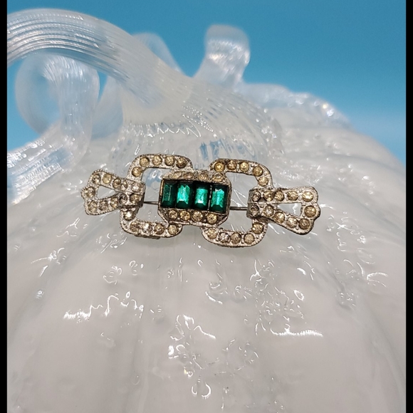 VINTAGE Green & clear rhinestones•art deco - Picture 2 of 7